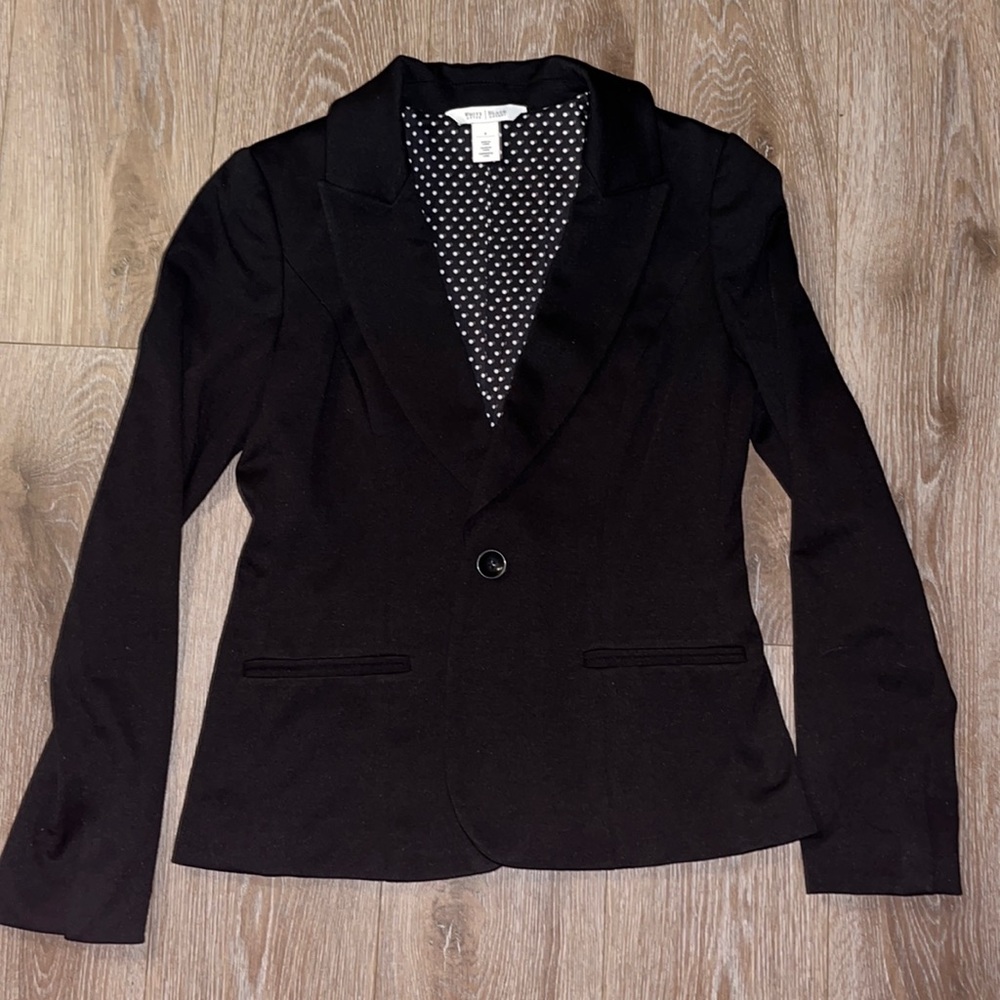 White House Black Market black blazer with polka dot inside